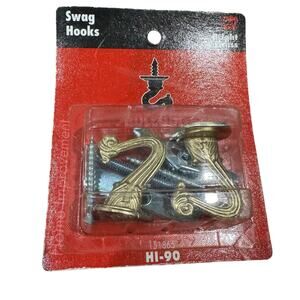 Vintage? Bulldog Hardware Brass Ornate Swag Ceiling Hooks Pair (2) Ornate NEW